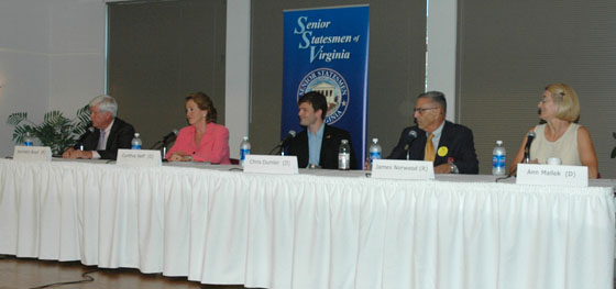 Candidates for Albemarle County's Board Supervisors speaking before the September 14, 2011 meeting of the Senior Statesmen of Virginia.